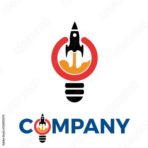 Vector concept startup and innovation, lamp with rocket
