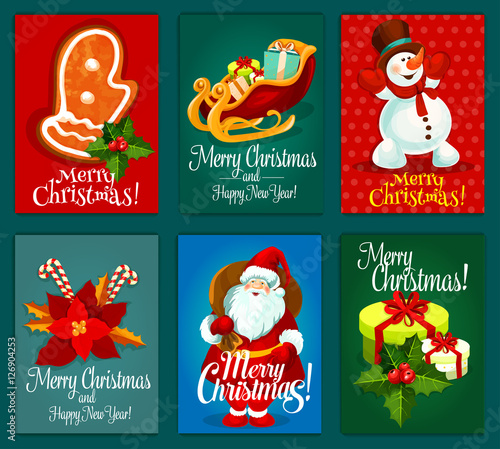 Christmas and New Year holidays greeting card set