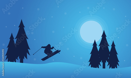 Playing skier on the hill Christmas landscape