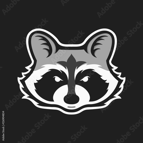 Raccoons head logo for sport club or team. Animal mascot logotype. Template. Vector illustration.