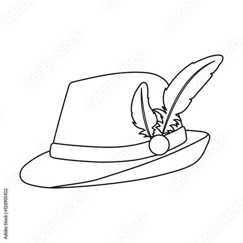 Tyrolean hat icon in outline style isolated on white background. Oktoberfest symbol stock vector illustration.