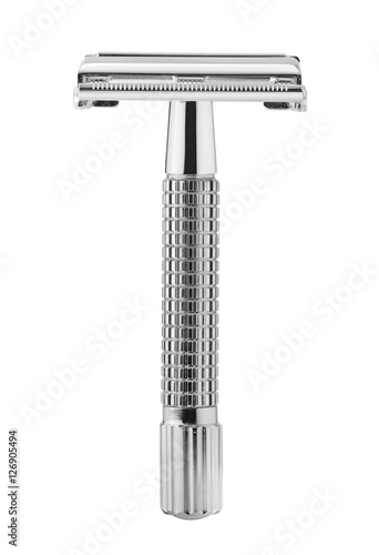 Vintage safety metal razor isolated on a white background photo