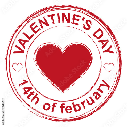 February 14 Valentines Day. Red stamp imprint heart shape