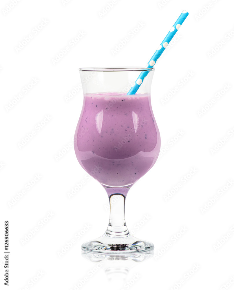Blueberry Smoothie in a Glass with Straw Blueberry Smoothie in a Glass with Straw