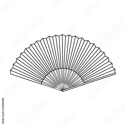Folding fan icon in outline style isolated on white background. Theater symbol stock vector illustration