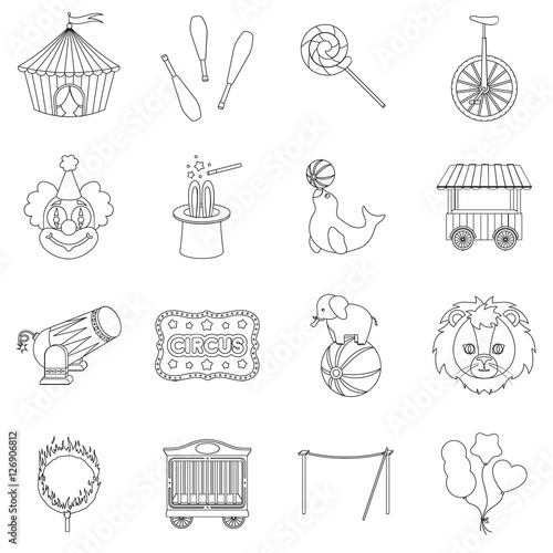 Circus set icons in outline style. Big collection of circus vector symbol stock illustration