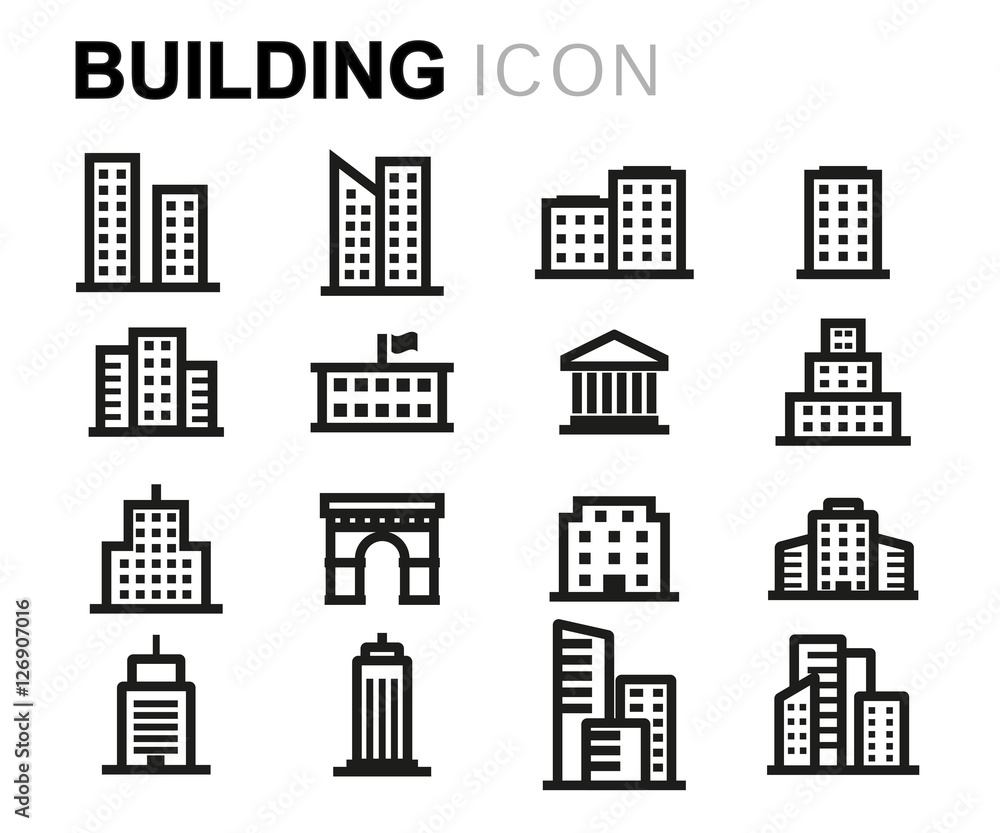 Vector line buildings icons set