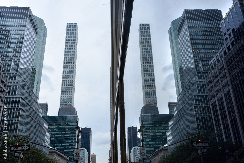 Uptown Manhattan views in reflection