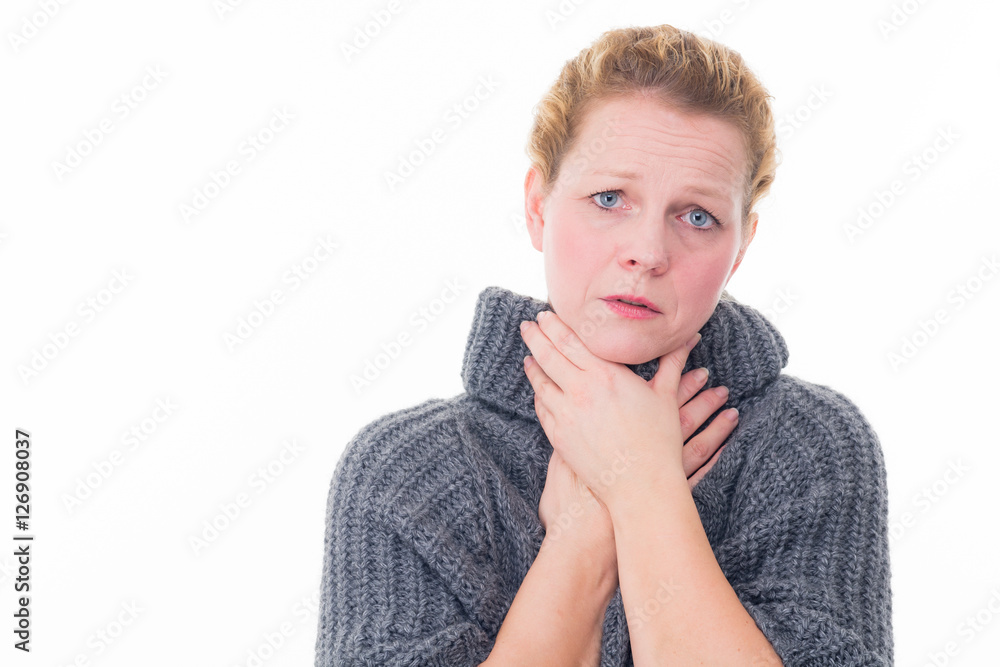 frau hat halsschmerzen frau hat halsschmerzen