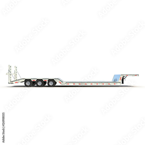 Double Drop Lowboy Tri Axle Trailer on white. Side view. 3D illustration photo