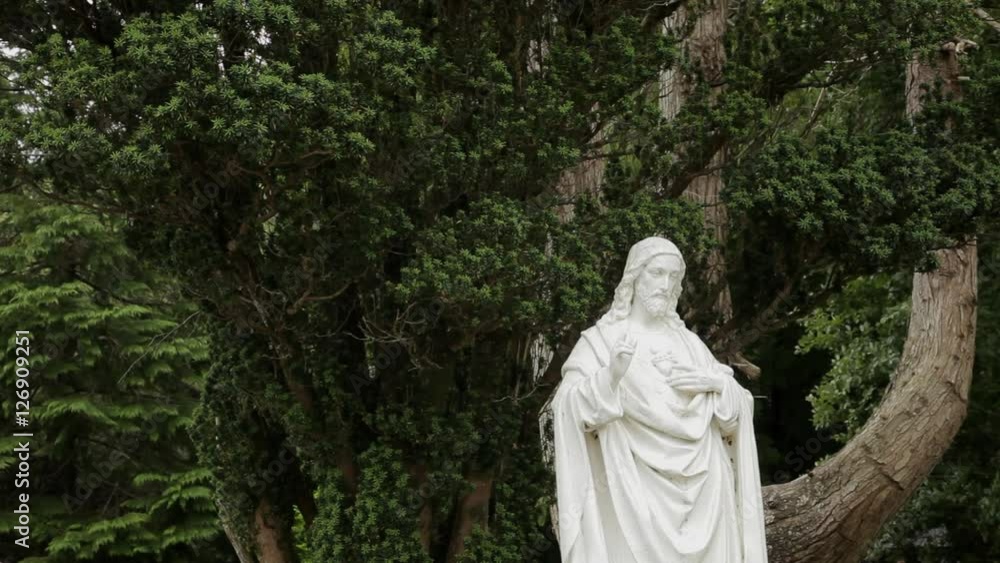 MH LD Stone Statue of Jesus Christ in front of Tree / Ireland MH LD Stone Statue of Jesus Christ in front of Tree / Ireland