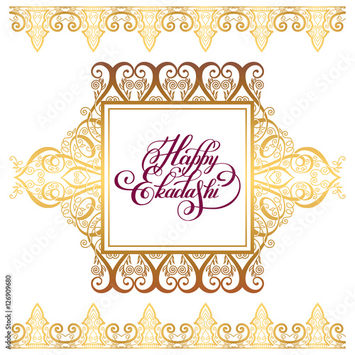 happy ekadashi lettering inscription on luxury gold floral patte photo