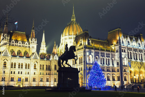 Photography Christmas Tree In Front Off Parliament Building, At Kossuth Squa