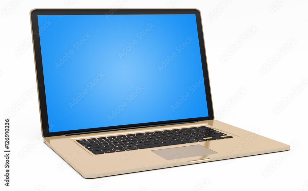 Modern gold laptop on white background 3D rendering Modern gold laptop on white background 3D rendering