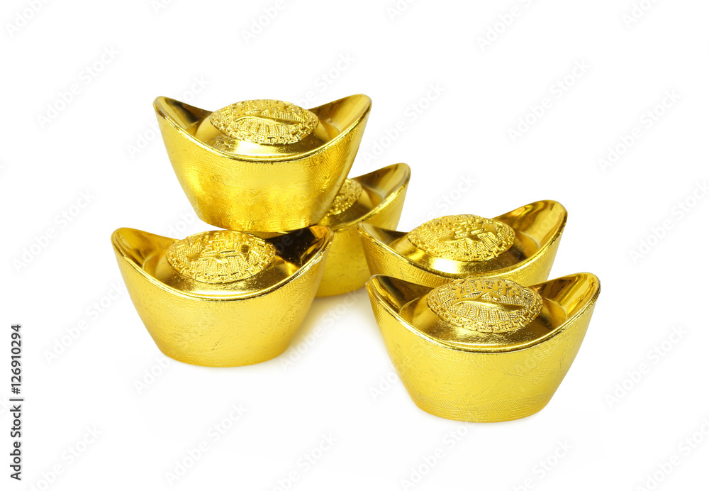 Stack of Chinese Gold Ingots on White Background. Stock Photo | Adobe Stock