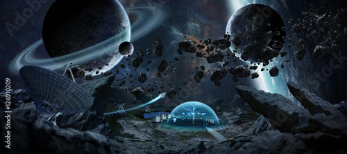 Fototapeta Naklejka Na Ścianę i Meble -  Observatory station in space 3D rendering elements of this image