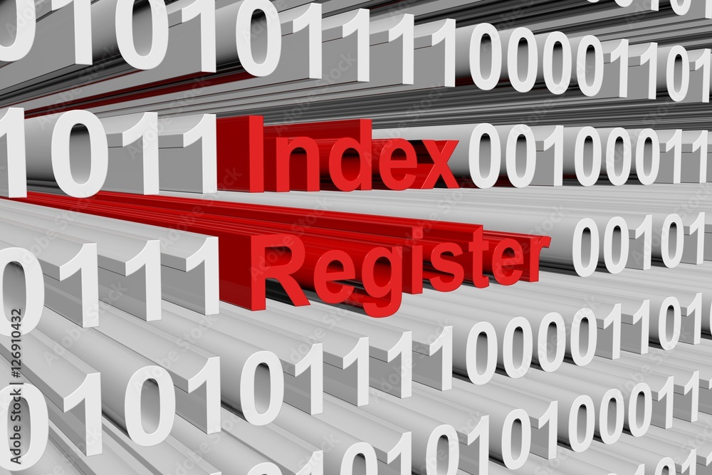 Index register in the form of binary code, 3D illustration
