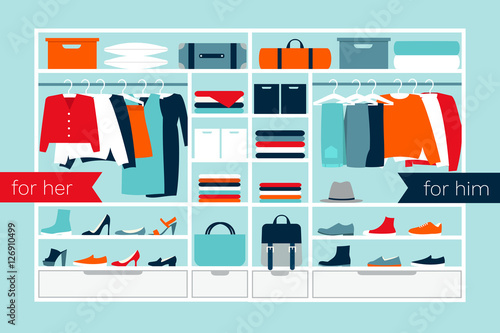 Vector illustration of the family wardrobe