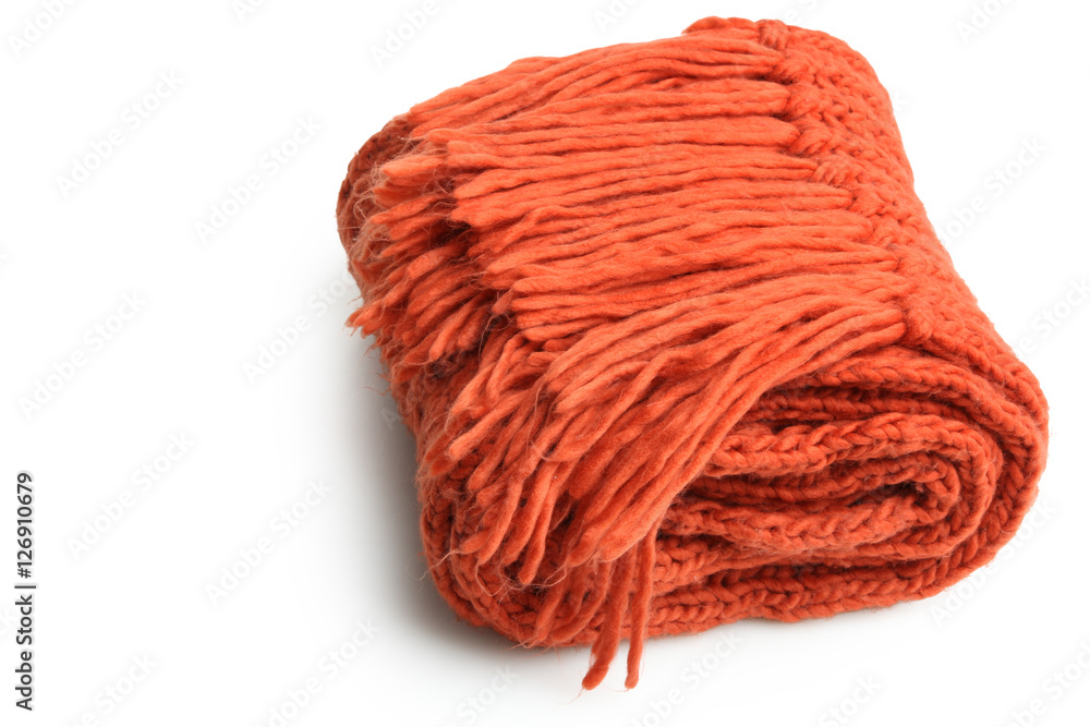 Fototapeta premium Orange knitted scarf isolated 