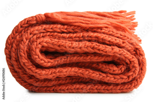 Orange knitted scarf isolated 