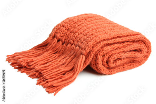 Orange knitted scarf isolated 
