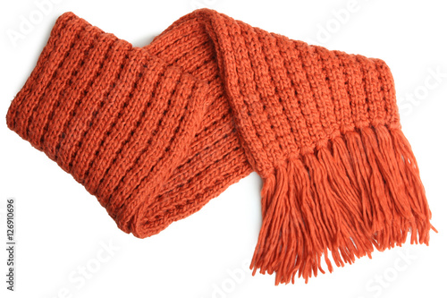 Orange knitted scarf isolated  photo