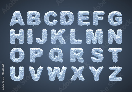 Blue snowy alphabet, winter font.