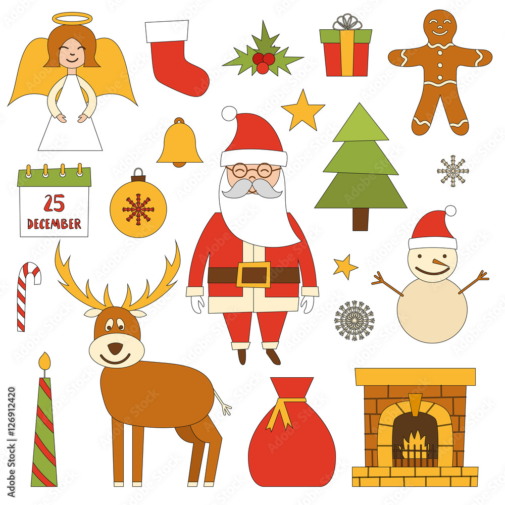 Fototapeta premium Vector cartoon Christmas, New Year icons