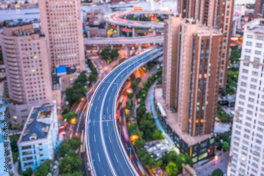 Obraz premium Shanghai street view with cityscape in background.