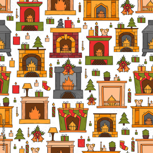 Vector cartoon hand drawn fireplaces background