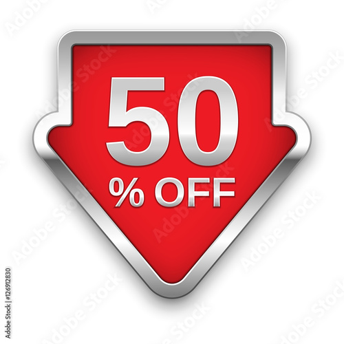 50 percent off vector badge, silver