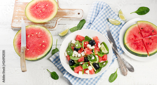 Fresh healthy Salad with Watermelon.