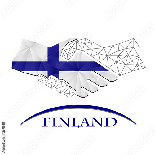 Handshake logo made from the flag of Finland.