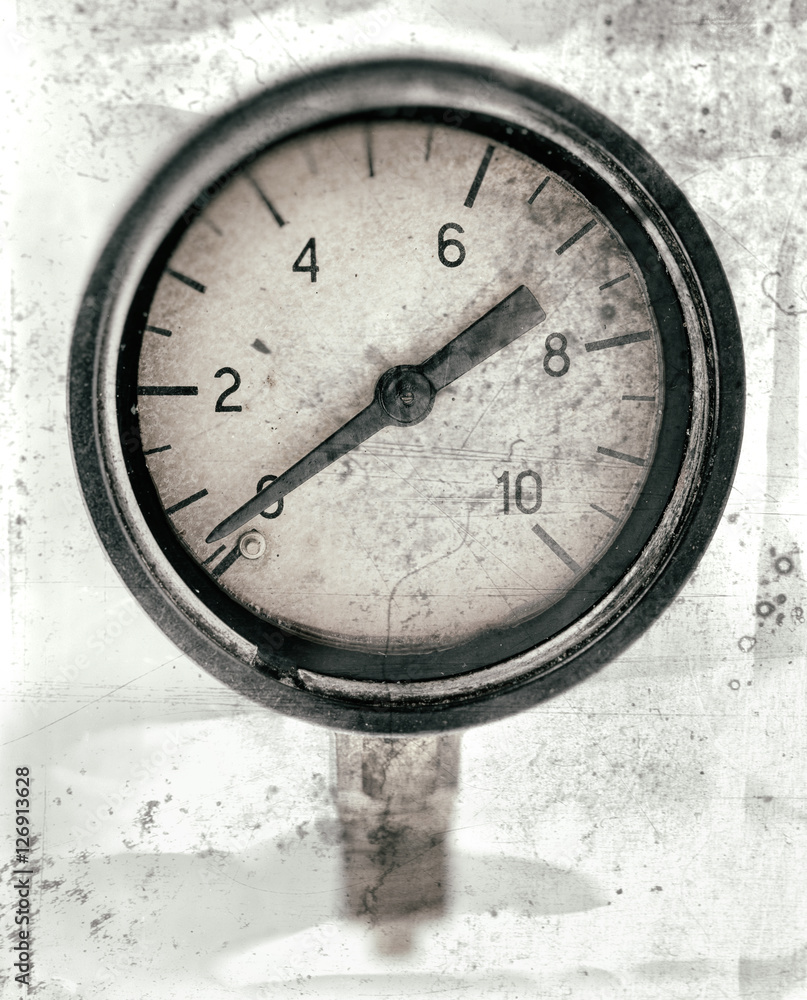 The old vintage measuring device with a scale from 0 to 10, and the