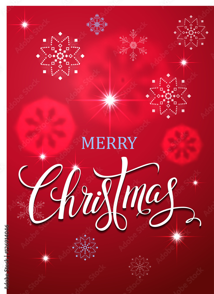 Christmas background. Merry Christmas card template with greetings handwriting.Vector illustration EPS10