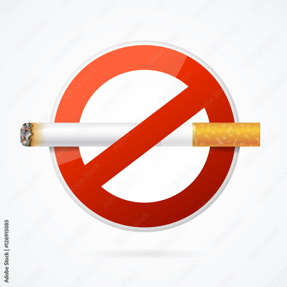 No Smoking Sign with Realistic Cigarette. Vector No Smoking Sign with Realistic Cigarette. Vector