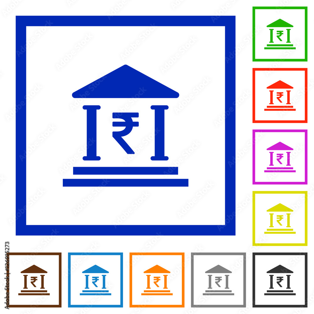 Indian Rupee bank flat framed icons Indian Rupee bank flat framed icons