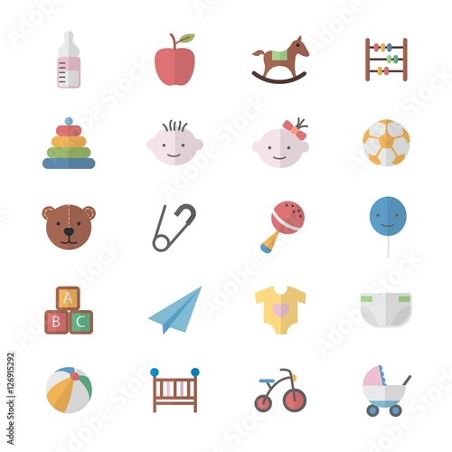 Flat Color Icons Design Set of Baby and Toy Icons.