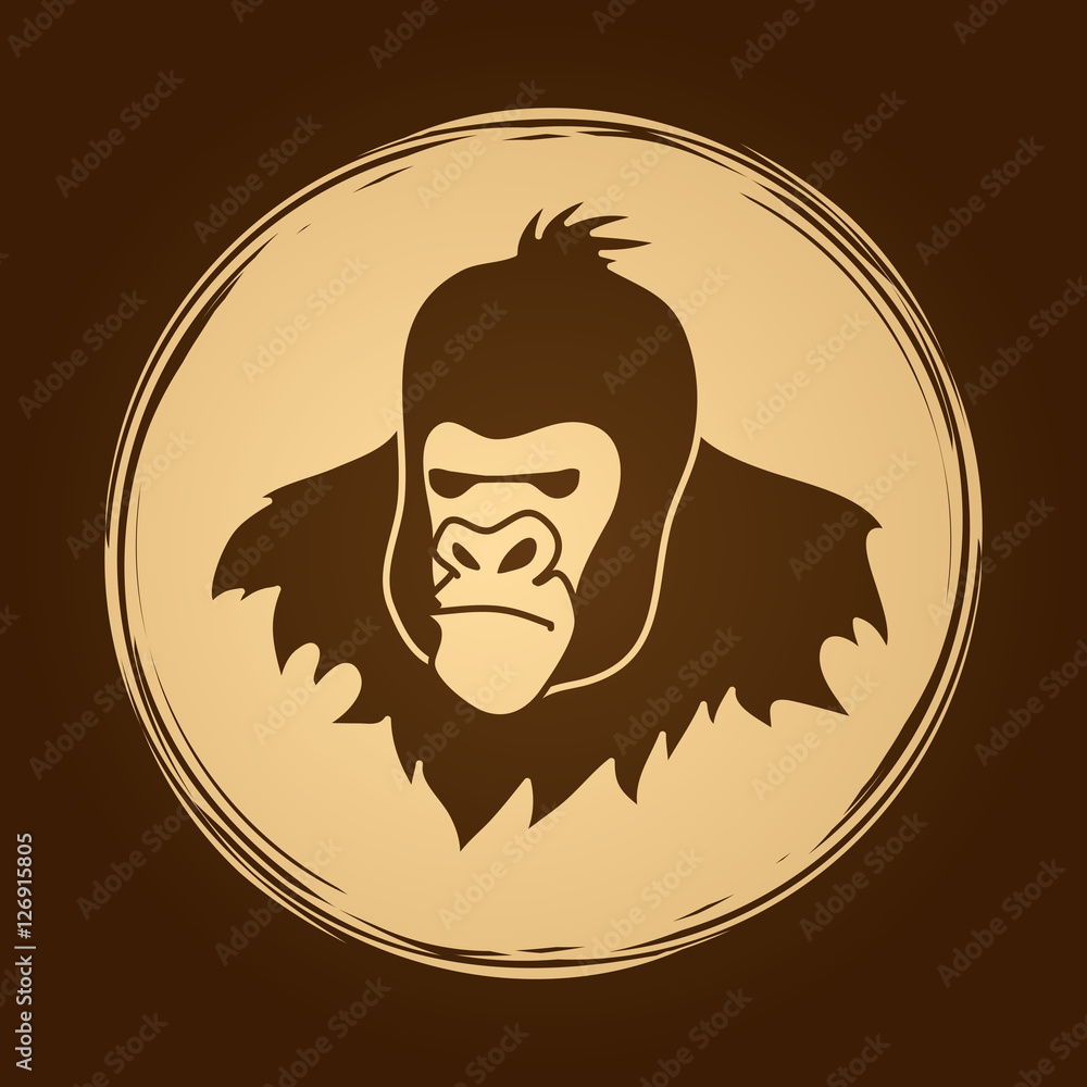 Gorilla Head designed on grunge circle background graphic vector. Gorilla Head designed on grunge circle background graphic vector.