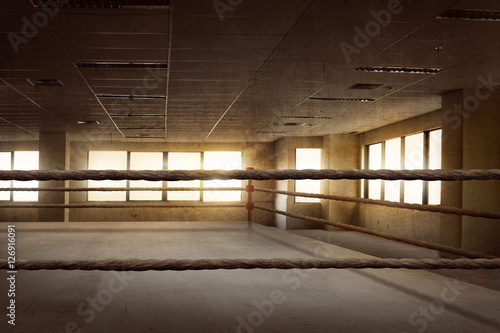 Empty ring boxing arena for training