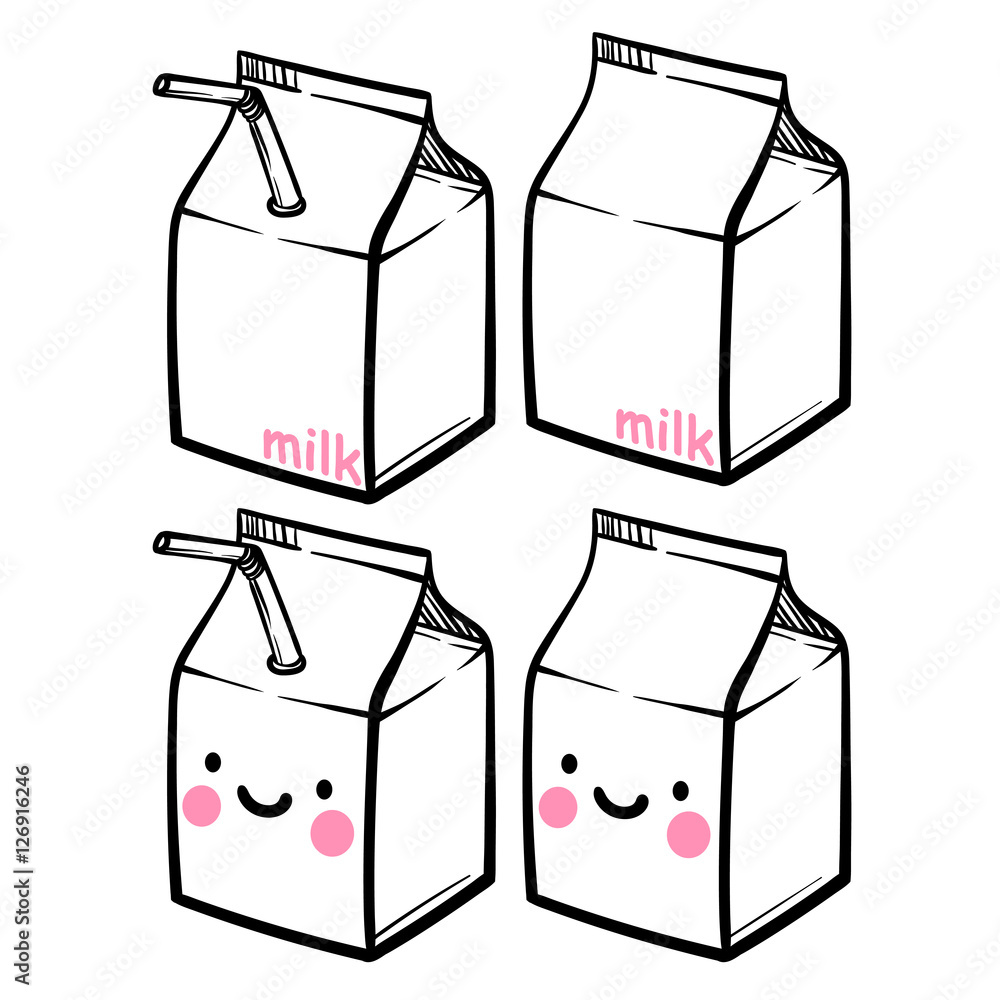 Cute milk carton. Milk package cartoon  vector poster. cartoon  anime style. Stock Vector | Adobe Stock