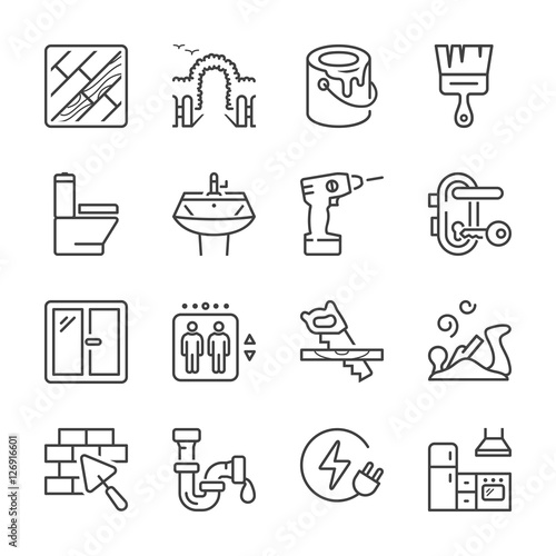 home repair and maintenance thin line icons