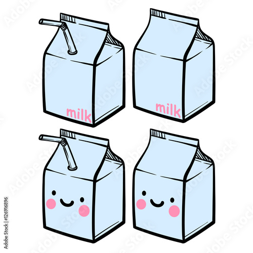 Cute milk carton. Milk package cartoon character.Cute vector poster. cartoon anime style.