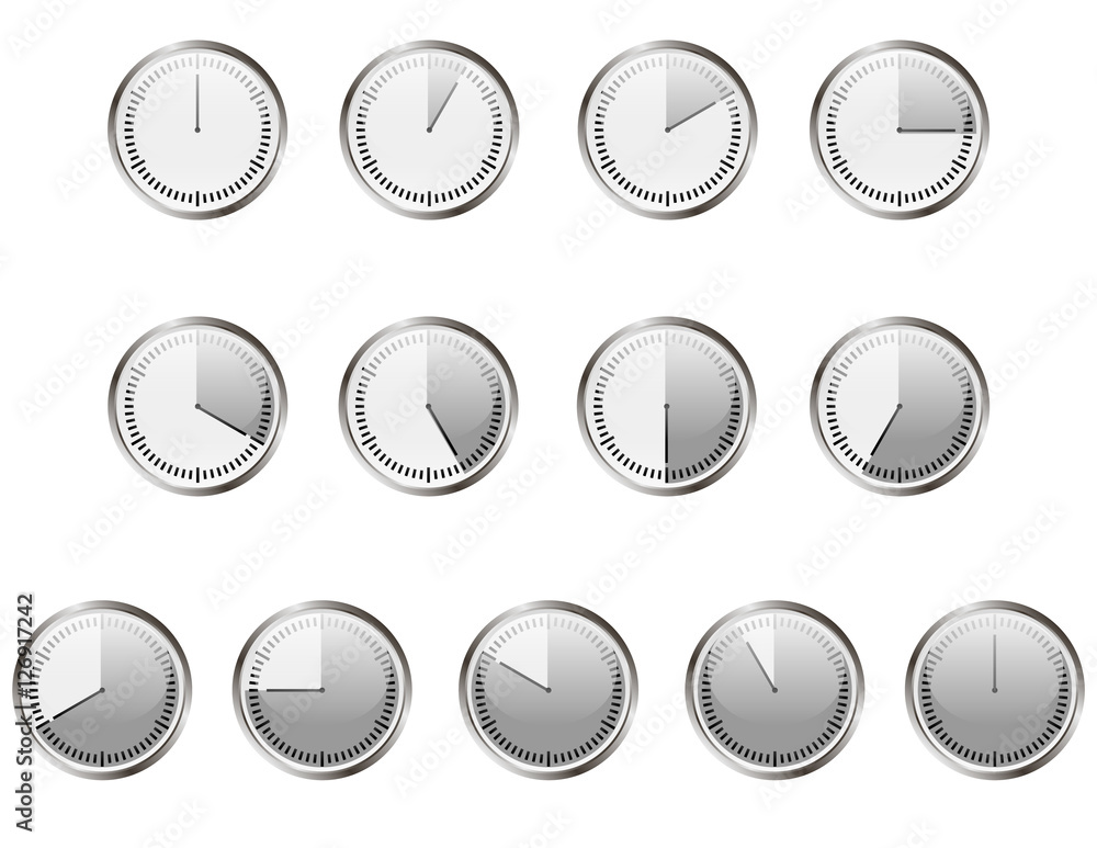 vector illustration set watches the arrow moves across the dial on a white background vector illustration set watches the arrow moves across the dial on a white background