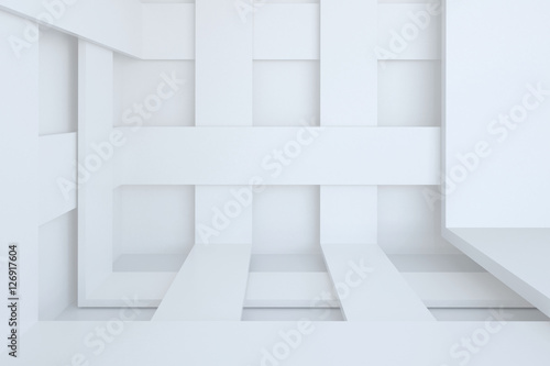 3d illustration. White abstract architectural background. Space with intersecting stripes. Render.
