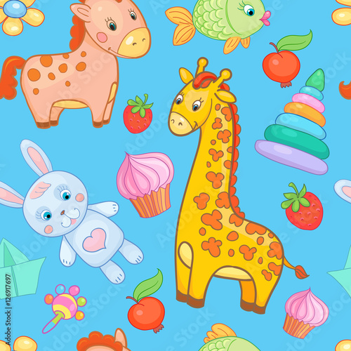 Baby toys seamless pattern vector animal background.