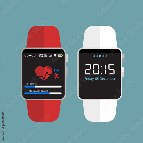 Smart watch new technology electronic device with apps icons flat design vector illustration