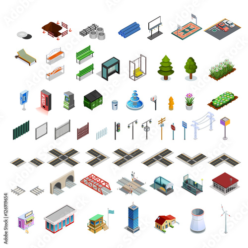 City Map Constructor Isometric Elements Collection 