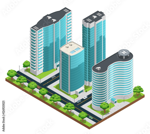 Isometric Modern City Composition