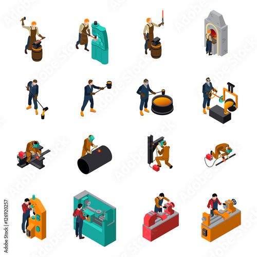 Metalworking Tools Machinery Isometric Icons Collection 